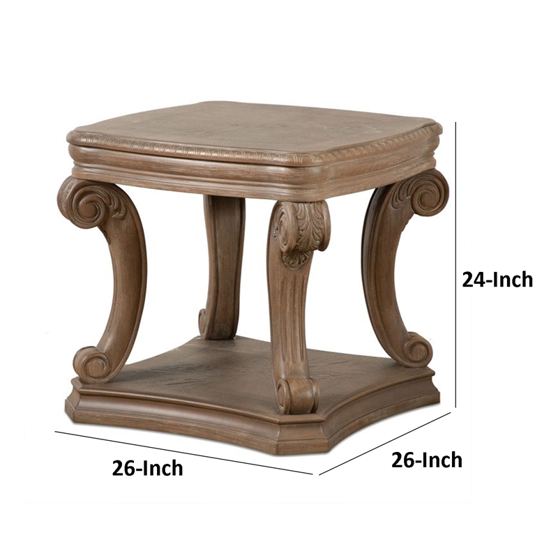 Olane End Table-Weathered Oak Brown Wood-Rustic Farmhouse 26 Inch