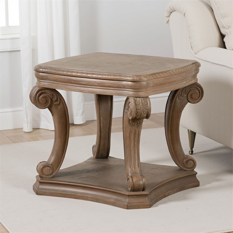 Olane End Table-Weathered Oak Brown Wood-Rustic Farmhouse 26 Inch