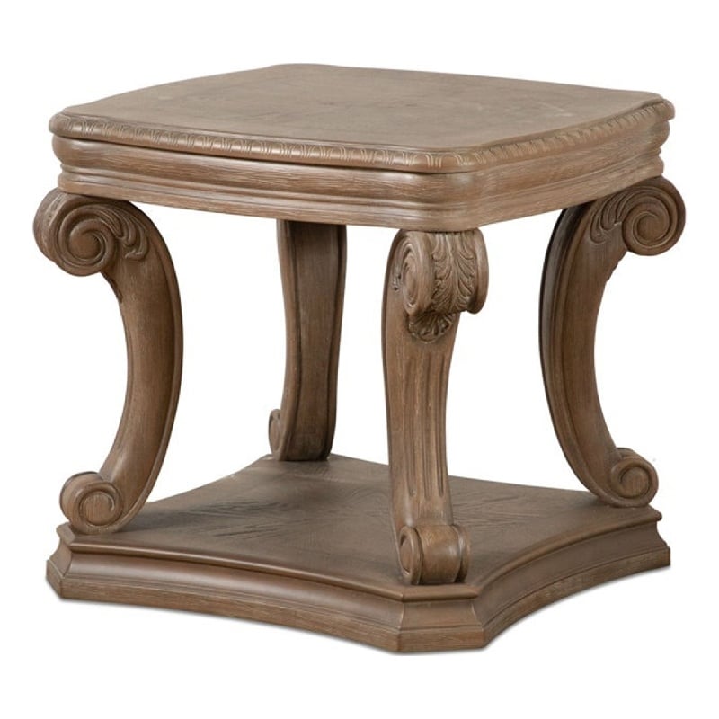 Olane End Table-Weathered Oak Brown Wood-Rustic Farmhouse 26 Inch