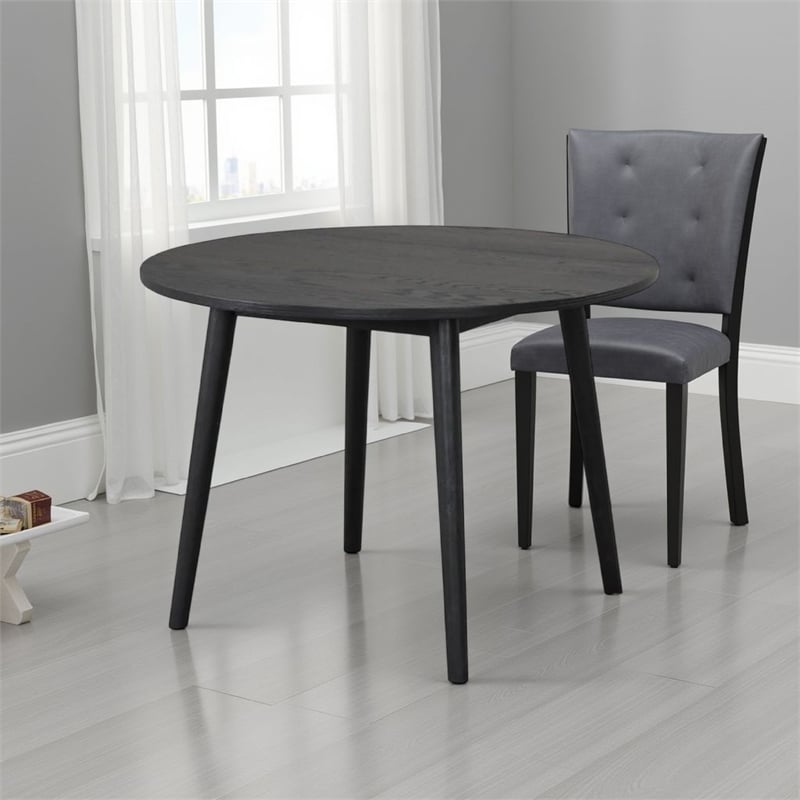 Yely Round Dining Table-Shaker-Style Legs-Black Rubberwood-42 Inch