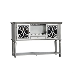 Hixe Sideboard Buffet w Wine Rack-Silver Wood-Fluted Legs-60 Inch