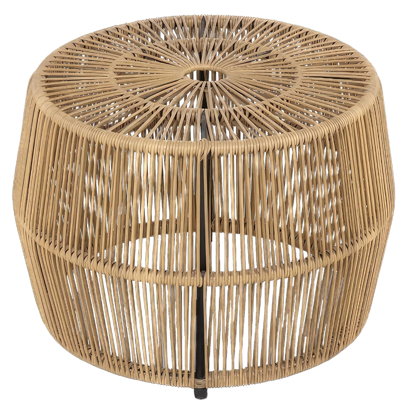 Zyan Outdoor Coffee Table-22 Inch Natural Brown Rattan Wicker-Steel Frame