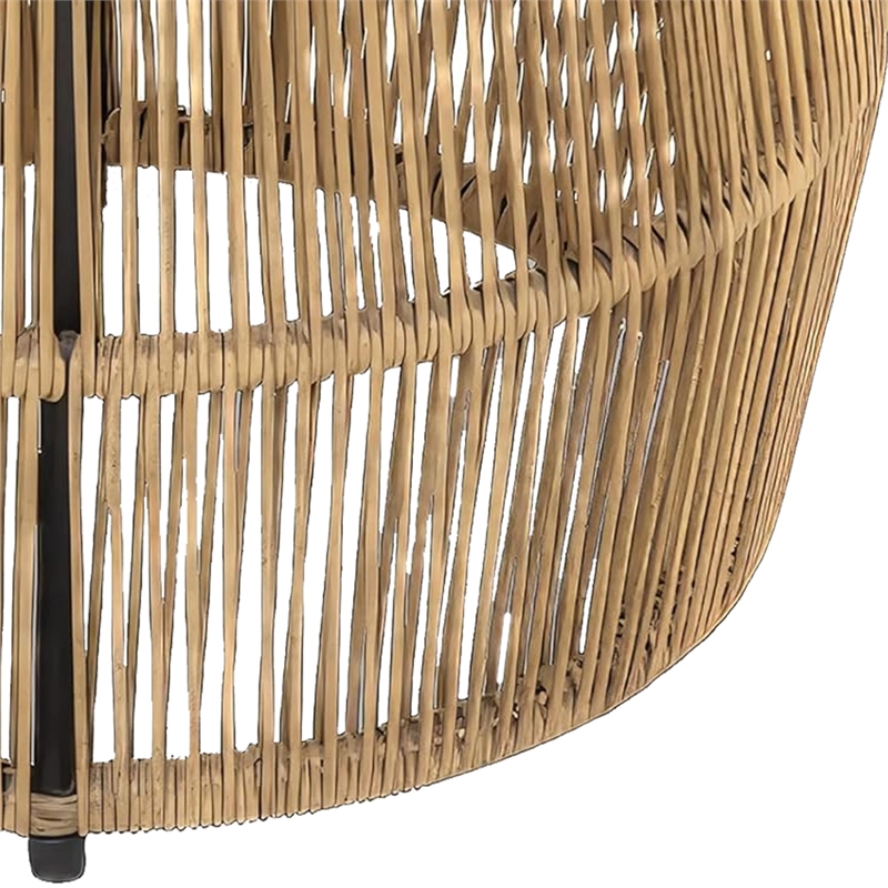 Zyan Outdoor Coffee Table-22 Inch Natural Brown Rattan Wicker-Steel Frame