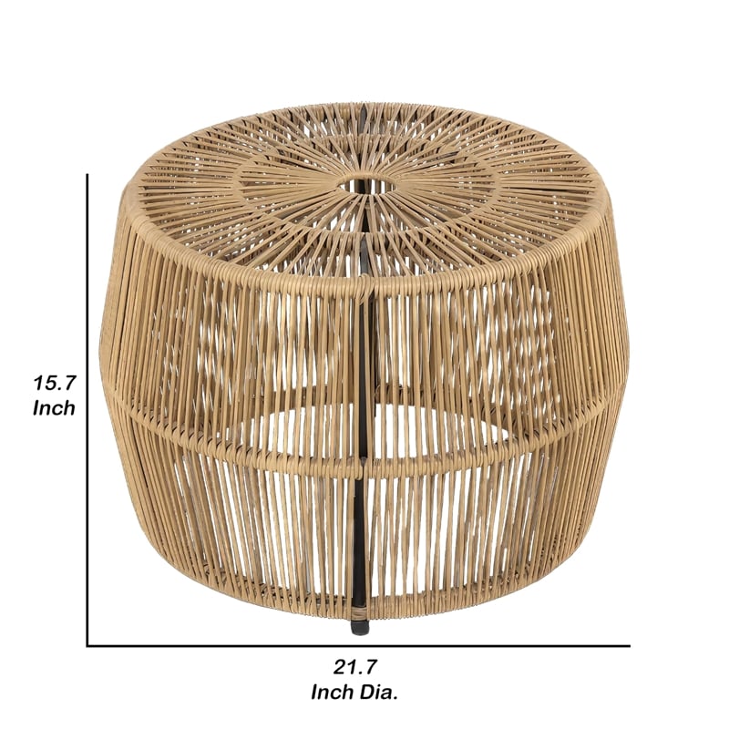 Zyan Outdoor Coffee Table-22 Inch Natural Brown Rattan Wicker-Steel Frame