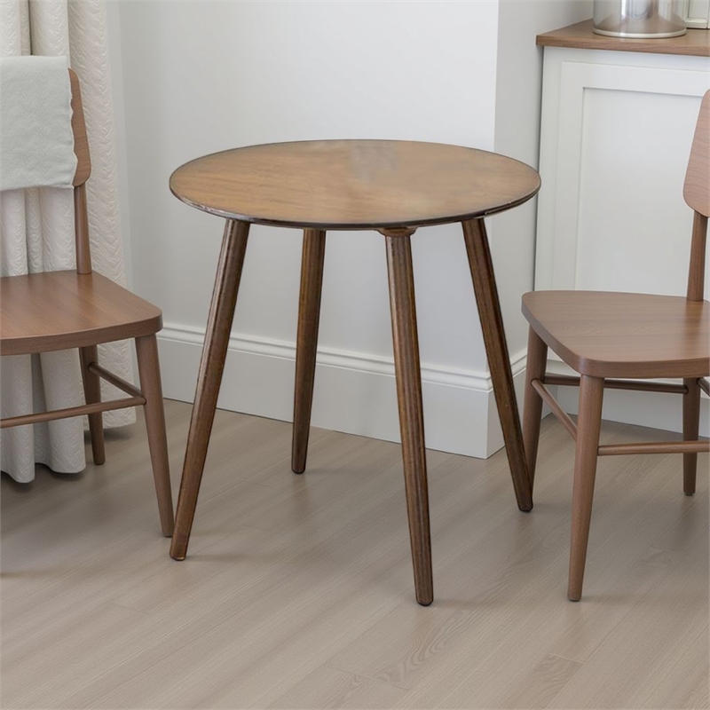 Ary Side End Table-24 Inch Round Walnut Brown Wood Top-Angled Legs