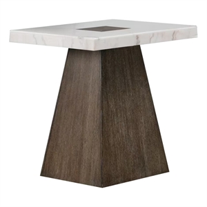 Asten Side End Table-22 Inch-Square White Marble Top-Walnut Brown