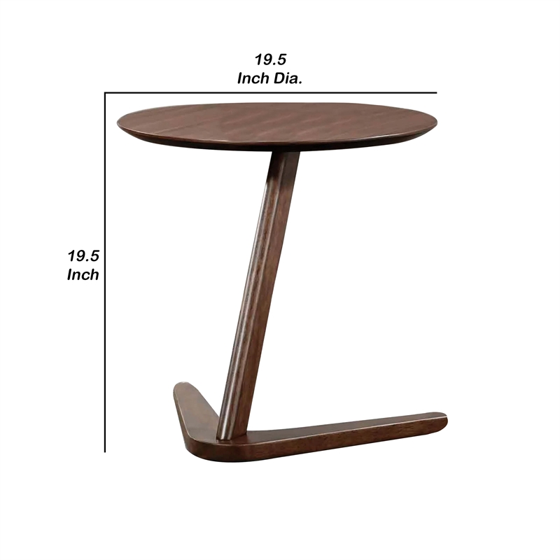 Mena Accent Side End Table-20 Inch Round Top-Walnut Brown Solid Wood