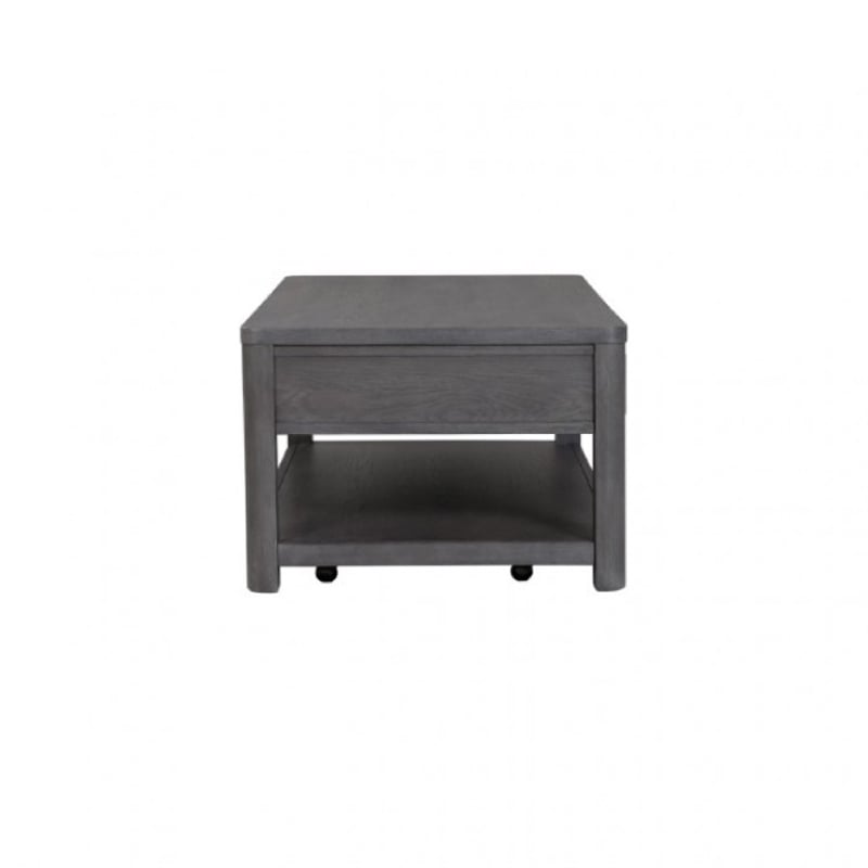 Zoko 48 Inch Coffee Table-Caster Wheels-Drawers-Ash Gray Rubberwood