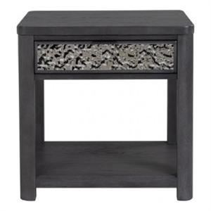 Zoko Side End Table-1 Drawer-1 Shelf-Ash Gray Rubberwood-24 Inch