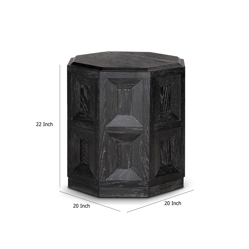 Kizie Accent Side End Table-Black Rubberwood-Rectangular 20 Inch