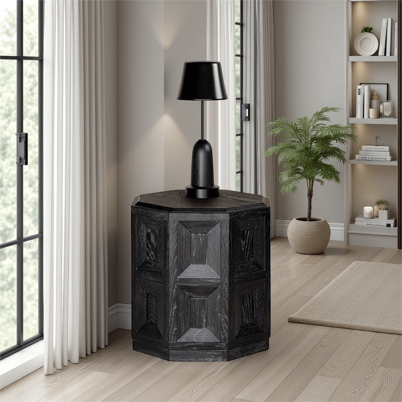 Kizie Accent Side End Table-Black Rubberwood-Rectangular 20 Inch