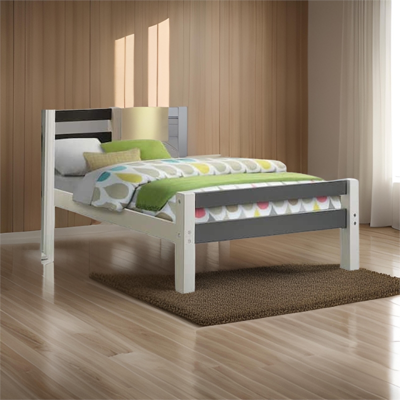 Robin Twin Size Bed-Transitional Style White and Gray Wood Frame