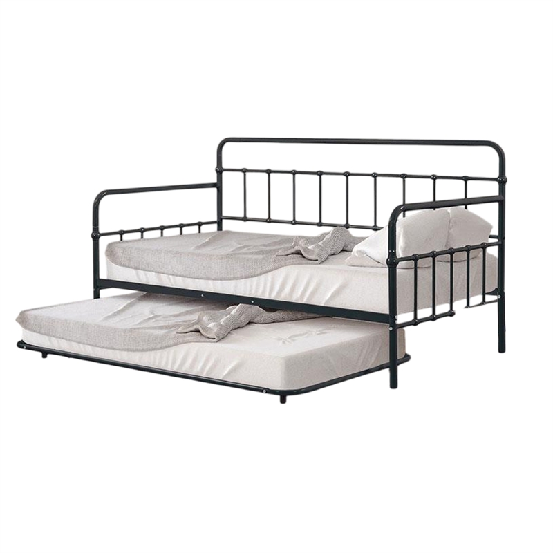 Tes Daybed with Pull Out Trundle-Classic Black Metal Open Frame