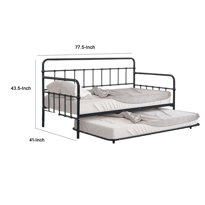 Tes Daybed with Pull Out Trundle-Classic Black Metal Open Frame