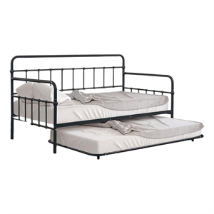 Tes Daybed with Pull Out Trundle-Classic Black Metal Open Frame