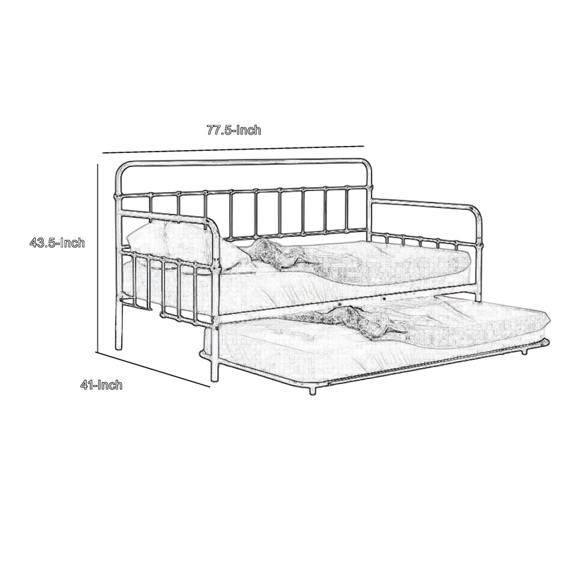 Tes Daybed with Pull Out Trundle-Classic Silver Metal Open Frame