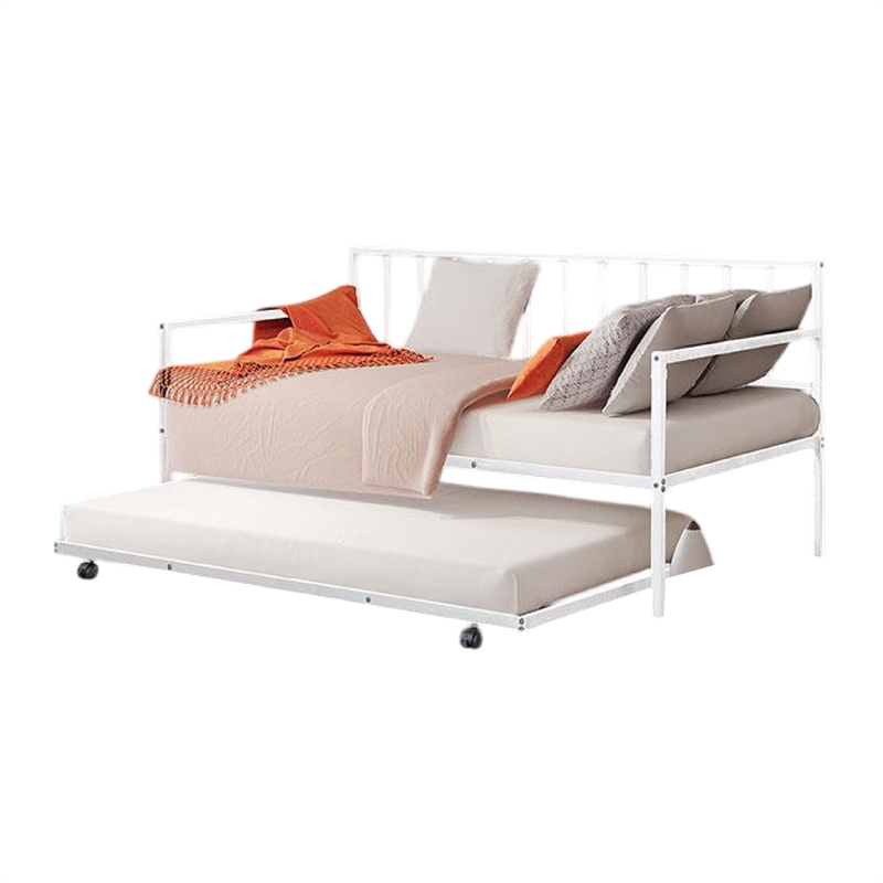Ham Daybed with Pull Out Trundle-White Slatted Open Metal Frame