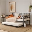 Ham Daybed with Pull Out Trundle-Black Slatted Open Metal Frame