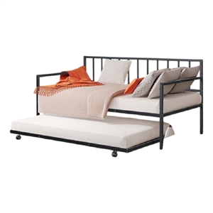 Ham Daybed with Pull Out Trundle-Black Slatted Open Metal Frame
