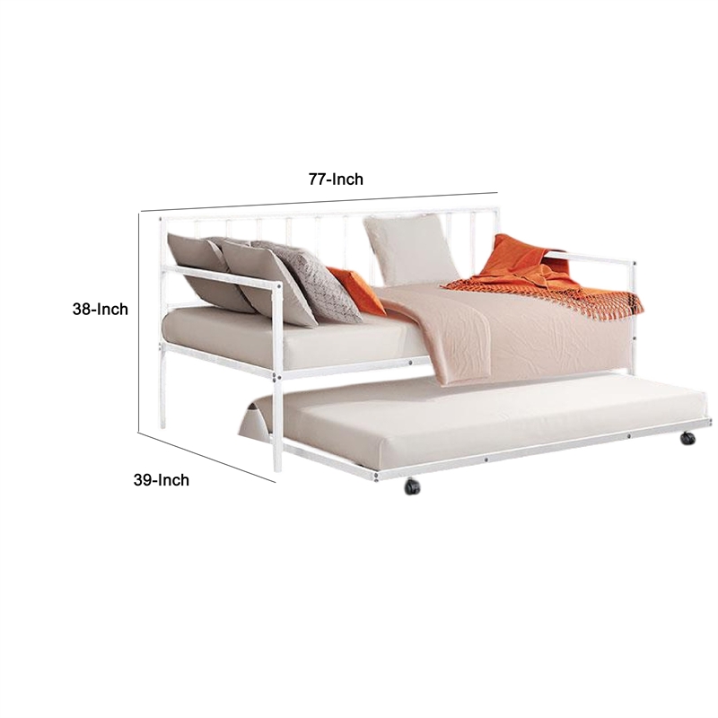 Ham Daybed with Pull Out Trundle-Silver Slatted Open Metal Frame
