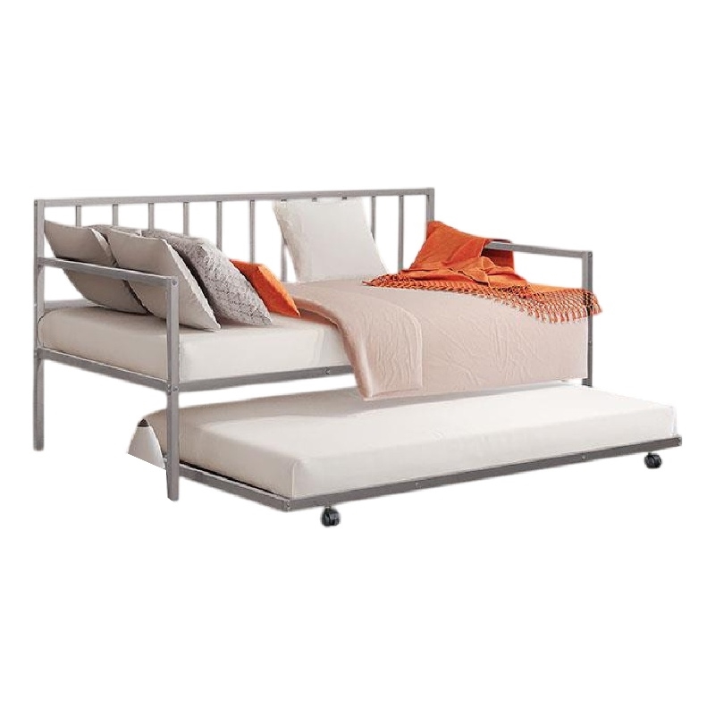 Ham Daybed with Pull Out Trundle-Silver Slatted Open Metal Frame