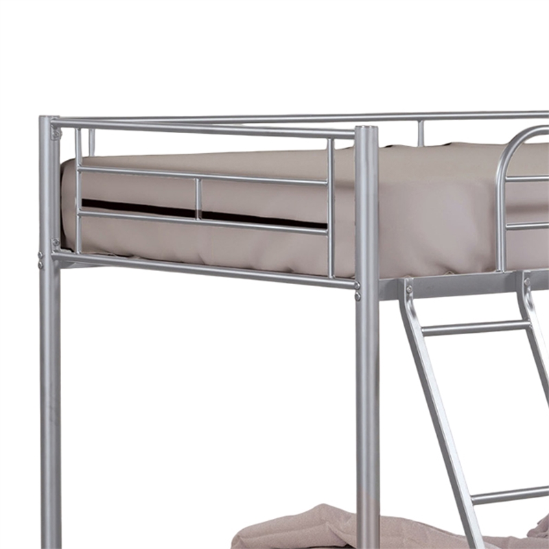 Cet Twin Over Twin Bunk Bed-Silver Metal Frame-Attached Ladder