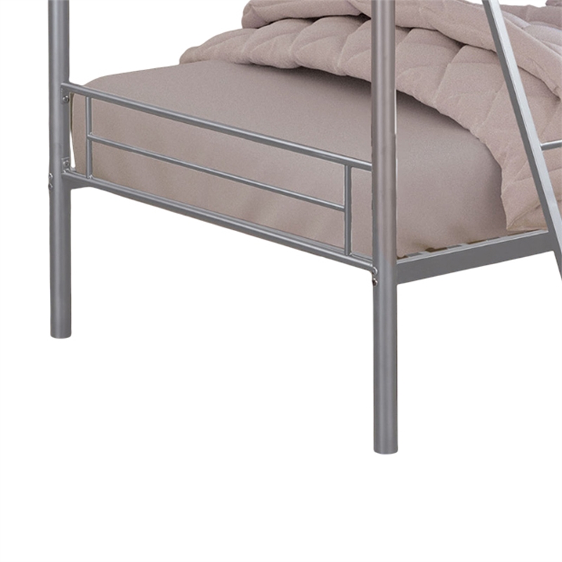 Cet Twin Over Twin Bunk Bed-Silver Metal Frame-Attached Ladder