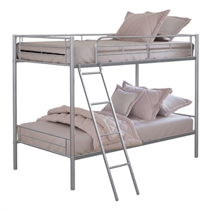 Cet Twin Over Twin Bunk Bed-Silver Metal Frame-Attached Ladder