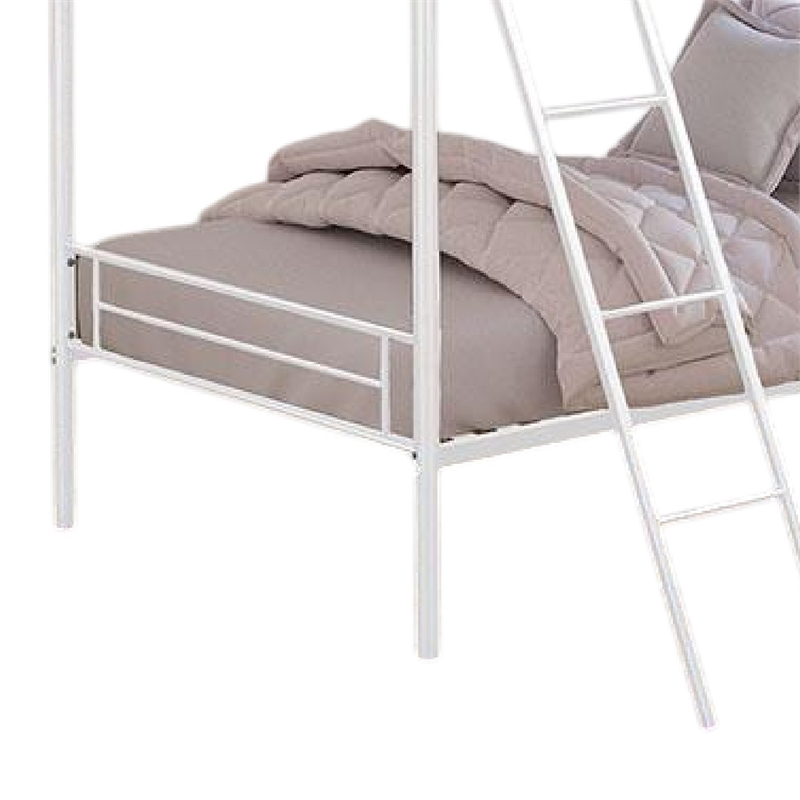 Cet Twin Over Twin Bunk Bed-White Metal Frame-Attached Angled Ladder