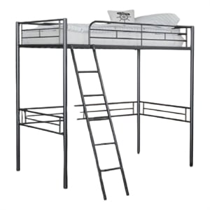 Mylz Twin Loft Bed-Black Metal Frame with Attached Angled Ladder
