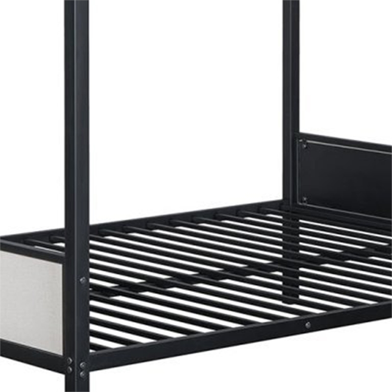 Mely Full over Full Bunk Bed-Attached Side Ladder-Black White Metal