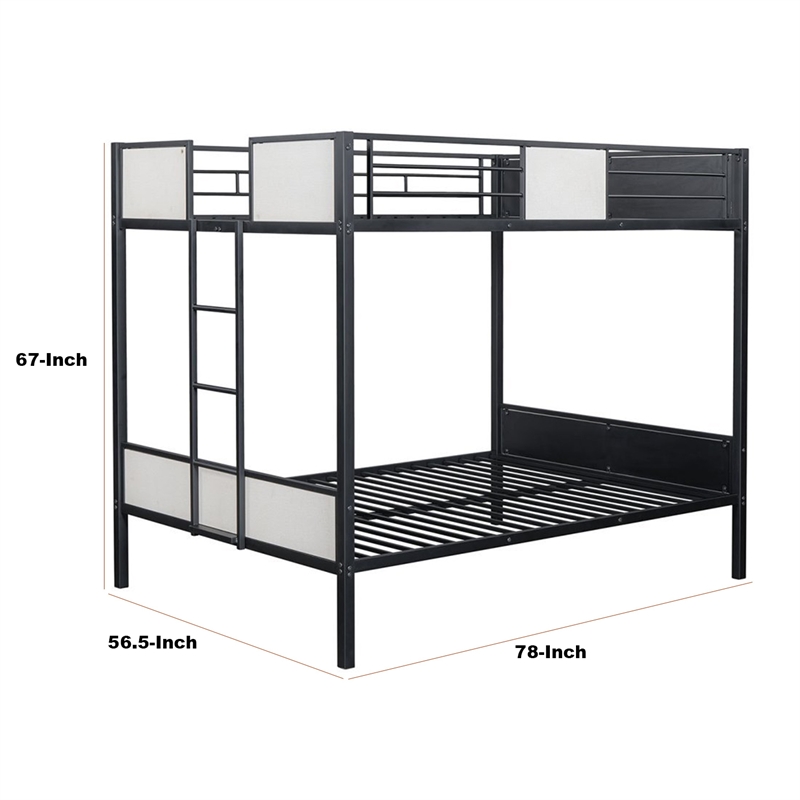 Mely Full over Full Bunk Bed-Attached Side Ladder-Black White Metal