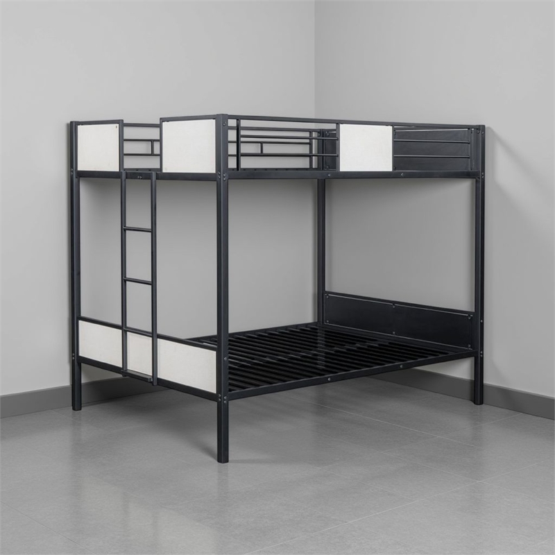 Mely Full over Full Bunk Bed-Attached Side Ladder-Black White Metal