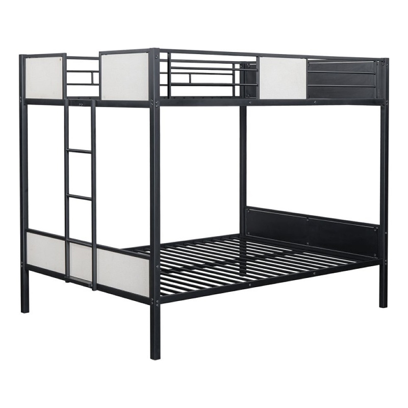 Mely Full over Full Bunk Bed-Attached Side Ladder-Black White Metal