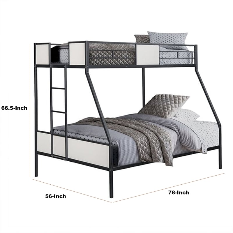 Mely Twin over Full Bunk Bed-Attached Side Ladder-Black and White Metal