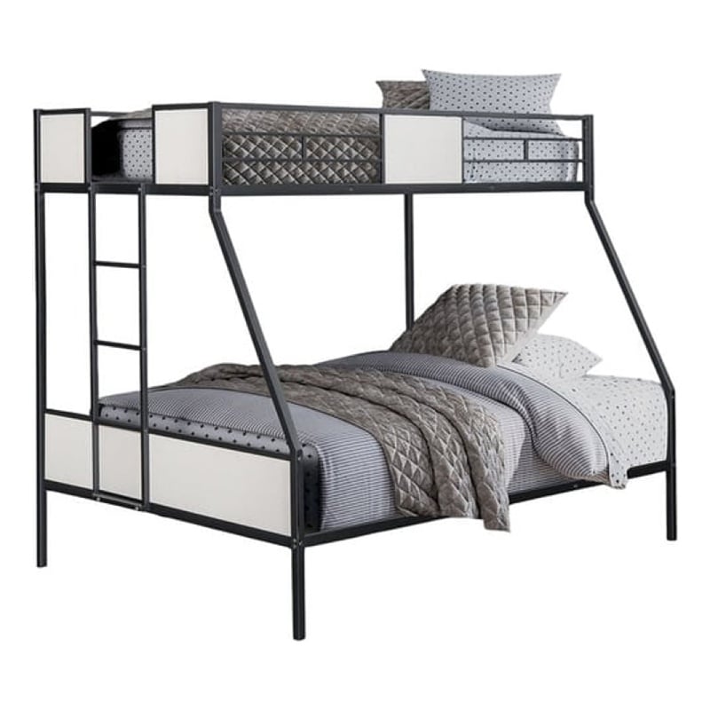 Mely Twin over Full Bunk Bed-Attached Side Ladder-Black and White Metal
