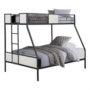Mely Twin over Full Bunk Bed-Attached Side Ladder-Black and White Metal