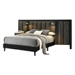 Fel Queen Size Bed-Dark Brown Wood Frame-Upholstered Headboard