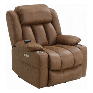 Mario Power Recliner Lift Chair-Heating Massage-Brown Faux Leather