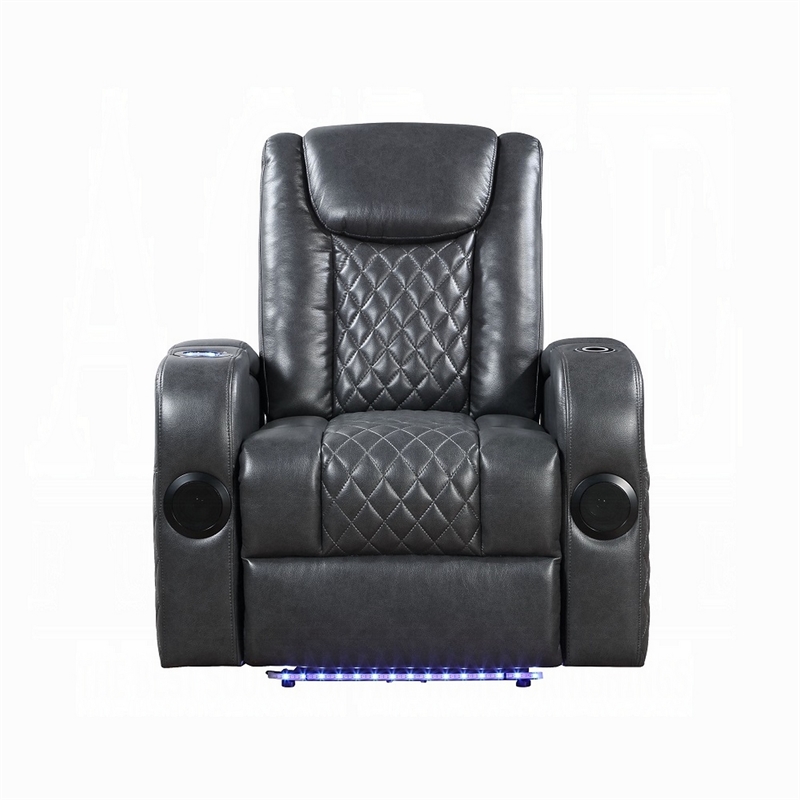 Liza Power Motion Recliner Chair-Bluetooth USB-Gray Faux Leather