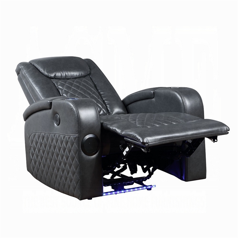 Liza Power Motion Recliner Chair-Bluetooth USB-Gray Faux Leather