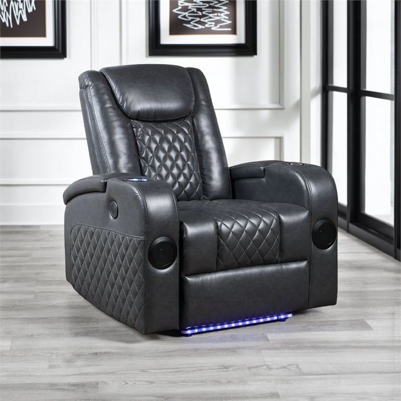 Liza Power Motion Recliner Chair-Bluetooth USB-Gray Faux Leather