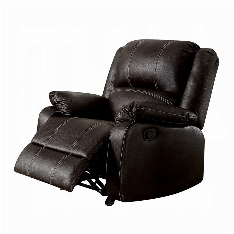 Zuru Motion Manual Rocker Recliner Chair-Plush Brown Faux Leather