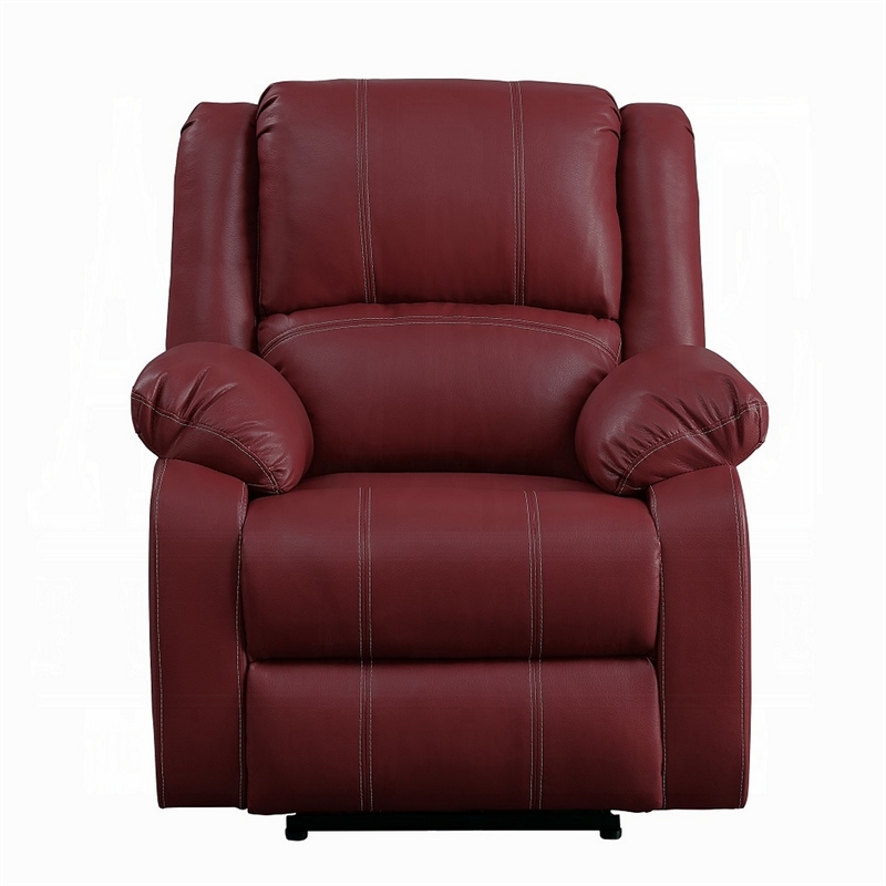 Zuru Motion Manual Rocker Recliner Chair-Plush Dark Red Faux Leather