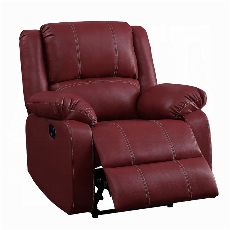 Zuru Motion Manual Rocker Recliner Chair-Plush Dark Red Faux Leather