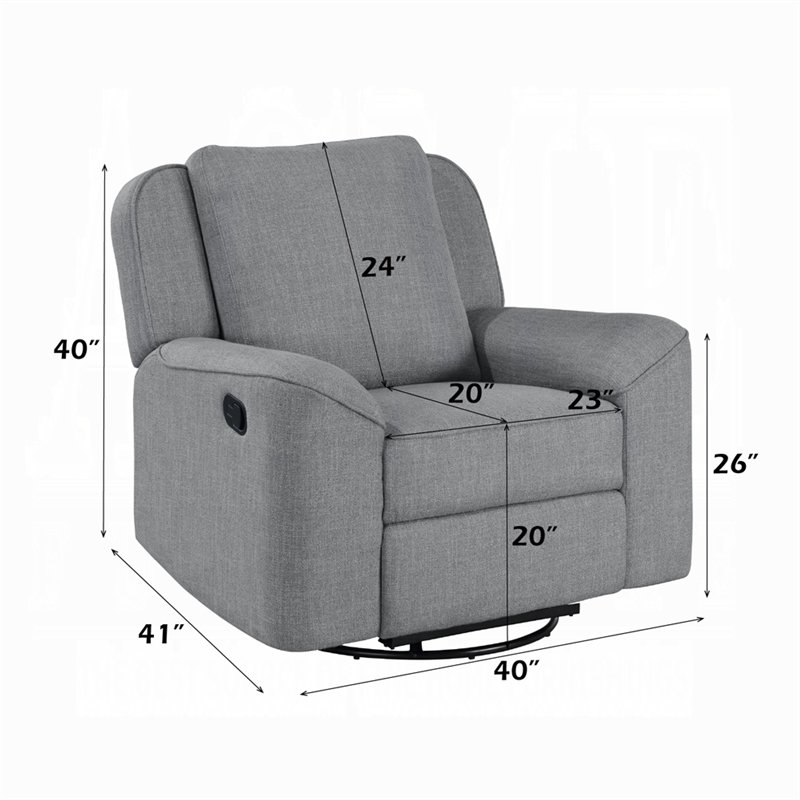 Diny Manual Glider Recliner Chair-Swivel-Soft Gray Linen Fabric