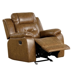 Kius Manual Recliner Chair-Brown Faux Leather-Pillow Top Arms