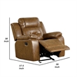 Kius Manual Recliner Chair-Brown Faux Leather-Pillow Top Arms