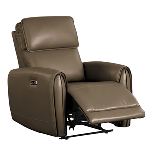 Sily Power Recliner Chair-Light Brown Faux Leather-Contoured Arms