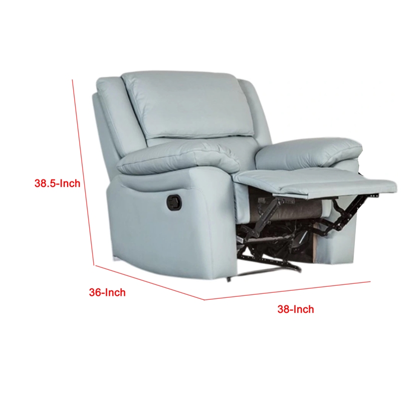 Larus Manual Recliner Chair-Powder Blue Leather Match-Pillow Arms